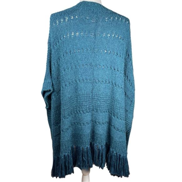 Nanette Lepore Alpaca Wool Blend Blue Fringe oversized Cardigan Sweater Sz XS/S - Picture 3 of 8